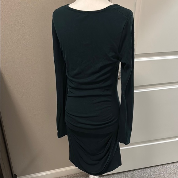 Express Sweater Dress, Ruched Sides, Emerald Dark Green, M - Picture 3 of 5